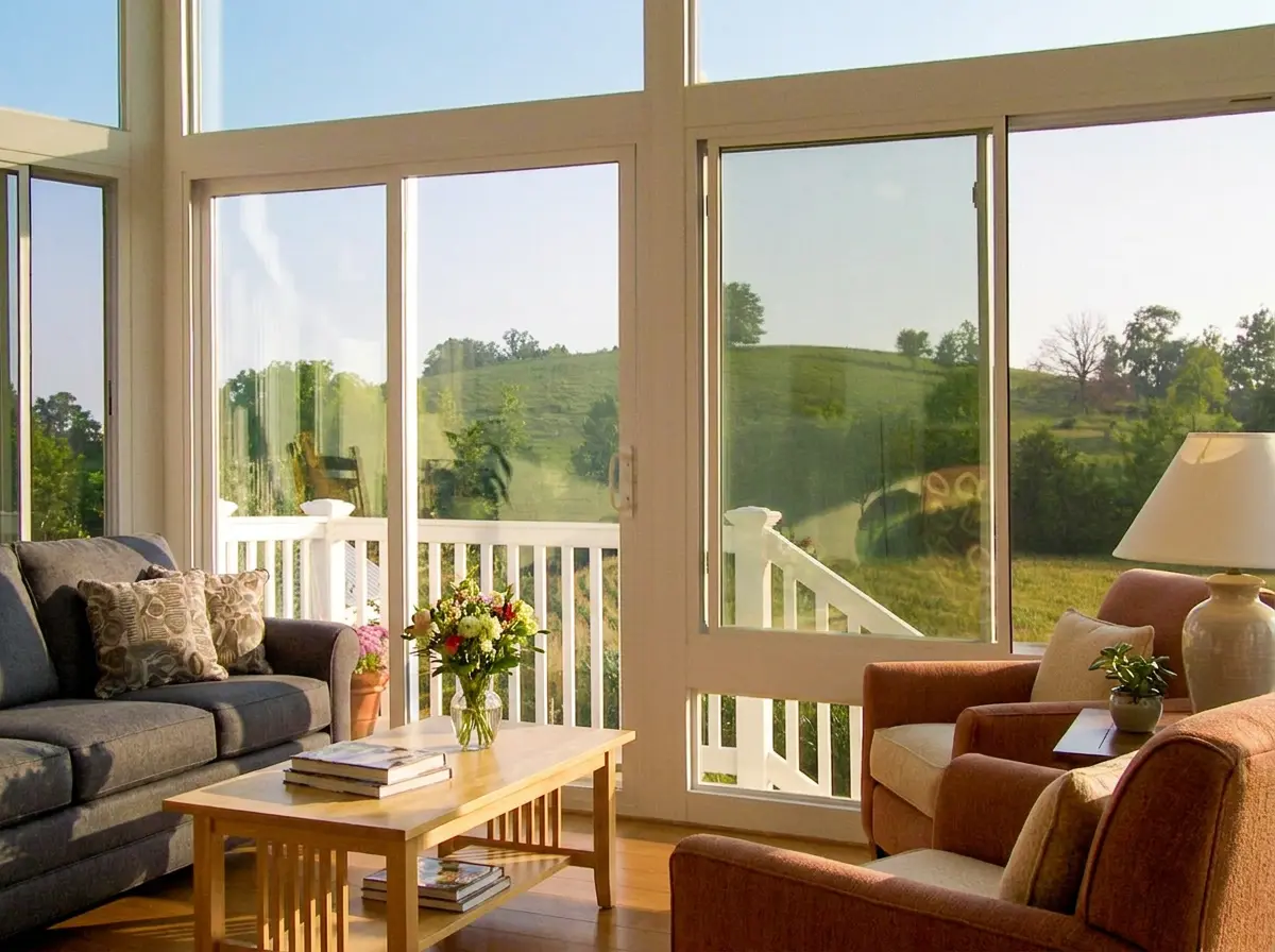 Grandes fenêtres d’un solarium Modèle 300 permettant une excellente ventilation pendant les journées d’été.